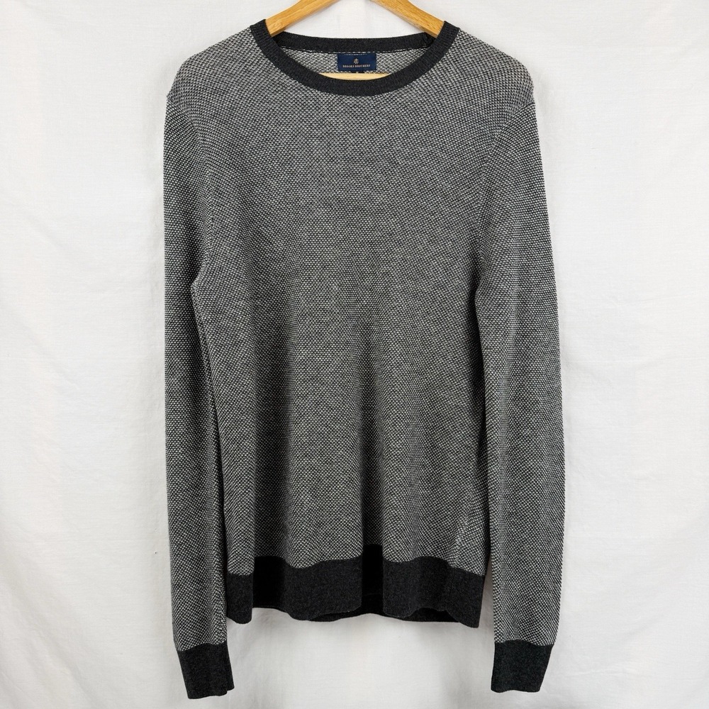 Brooks Brothers Men's M Gray Black Wool Cotton Crewneck Sweater Textured Knit
